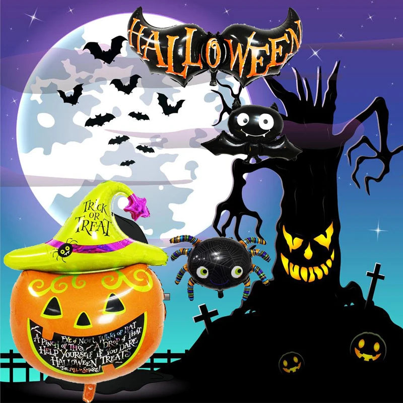 Halloween Party DIY Decorations Aluminum Foil Balloons Pumpkin Bat Spider