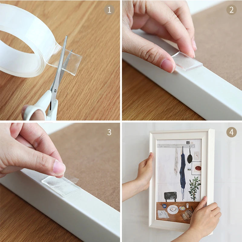 1/2/3/5M Double Sided Transparent Reusable Waterproof Adhesive Tapes