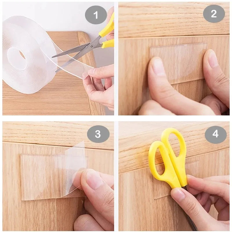 1/2/3/5M Double Sided Transparent Reusable Waterproof Adhesive Tapes