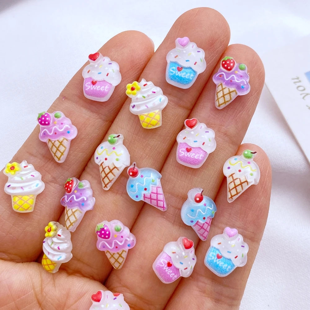 50 pieces of colorful mini sparkling popsicle ice cream nail art resin