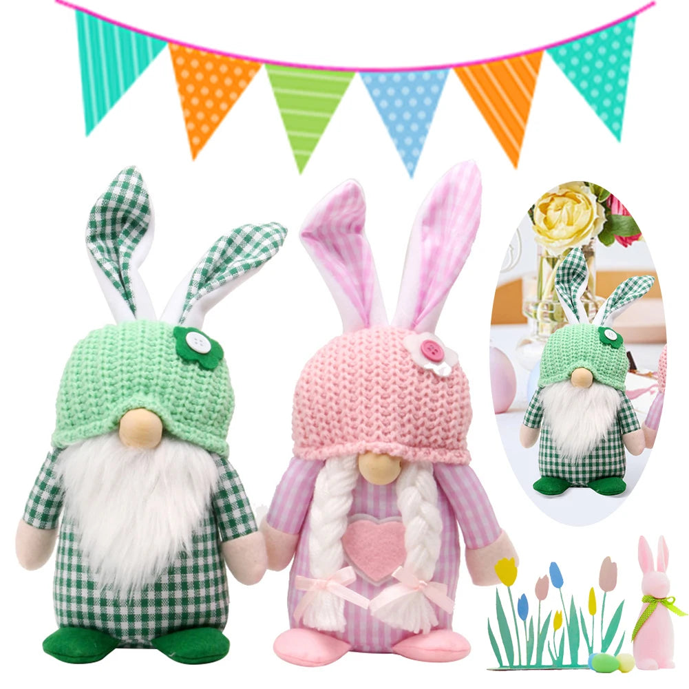 2Pcs Mini Rabbit Dwarf Figure with Knitted Hat