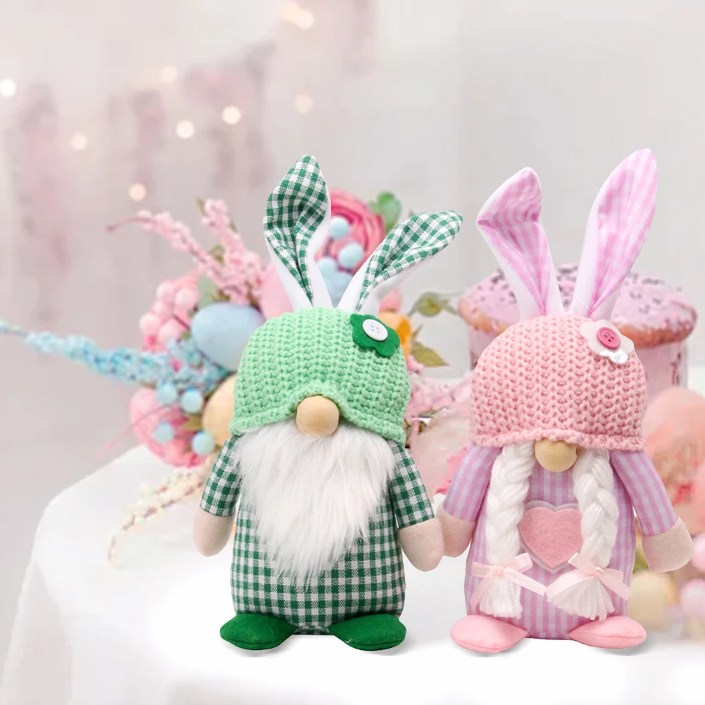 2Pcs Mini Rabbit Dwarf Figure with Knitted Hat