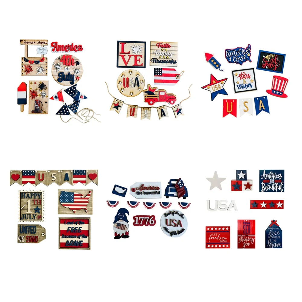 American Independence Day Tray Decoration Wooden Ornament