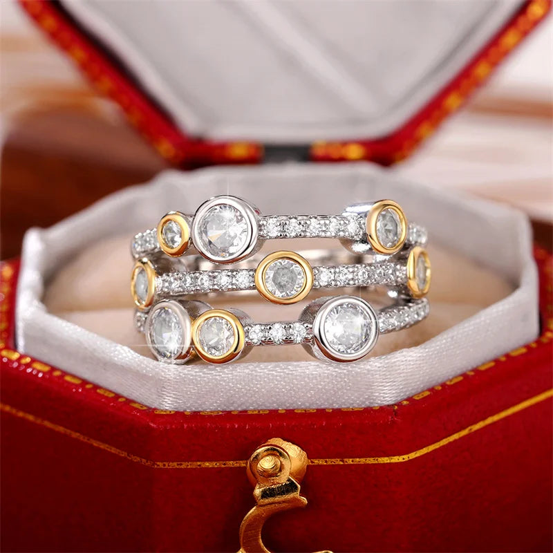 Two Tone Three Line Women Wedding Rings