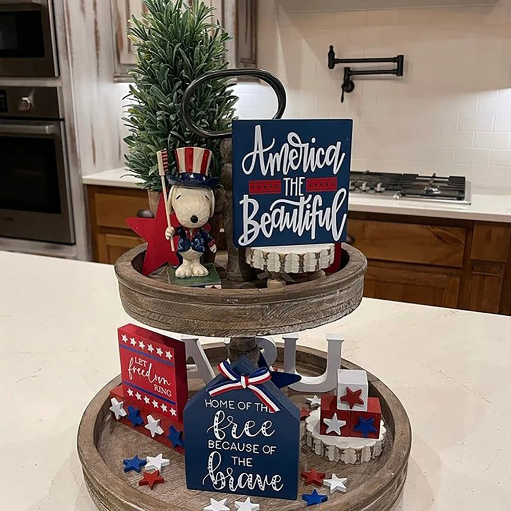 American Independence Day Tray Decoration Wooden Ornament