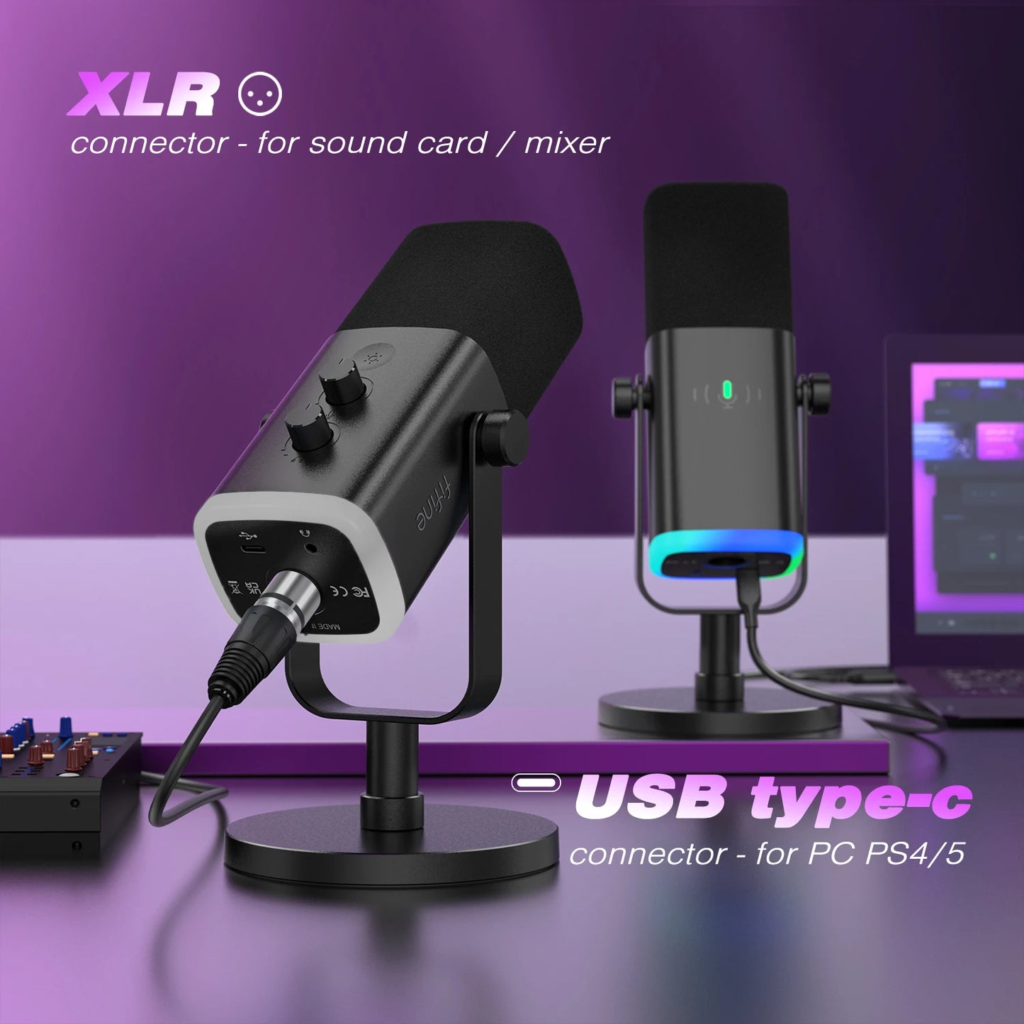 Dynamic Microphone with Touch Mute Button,Headphone jack,for PC PS5/4 mixer
