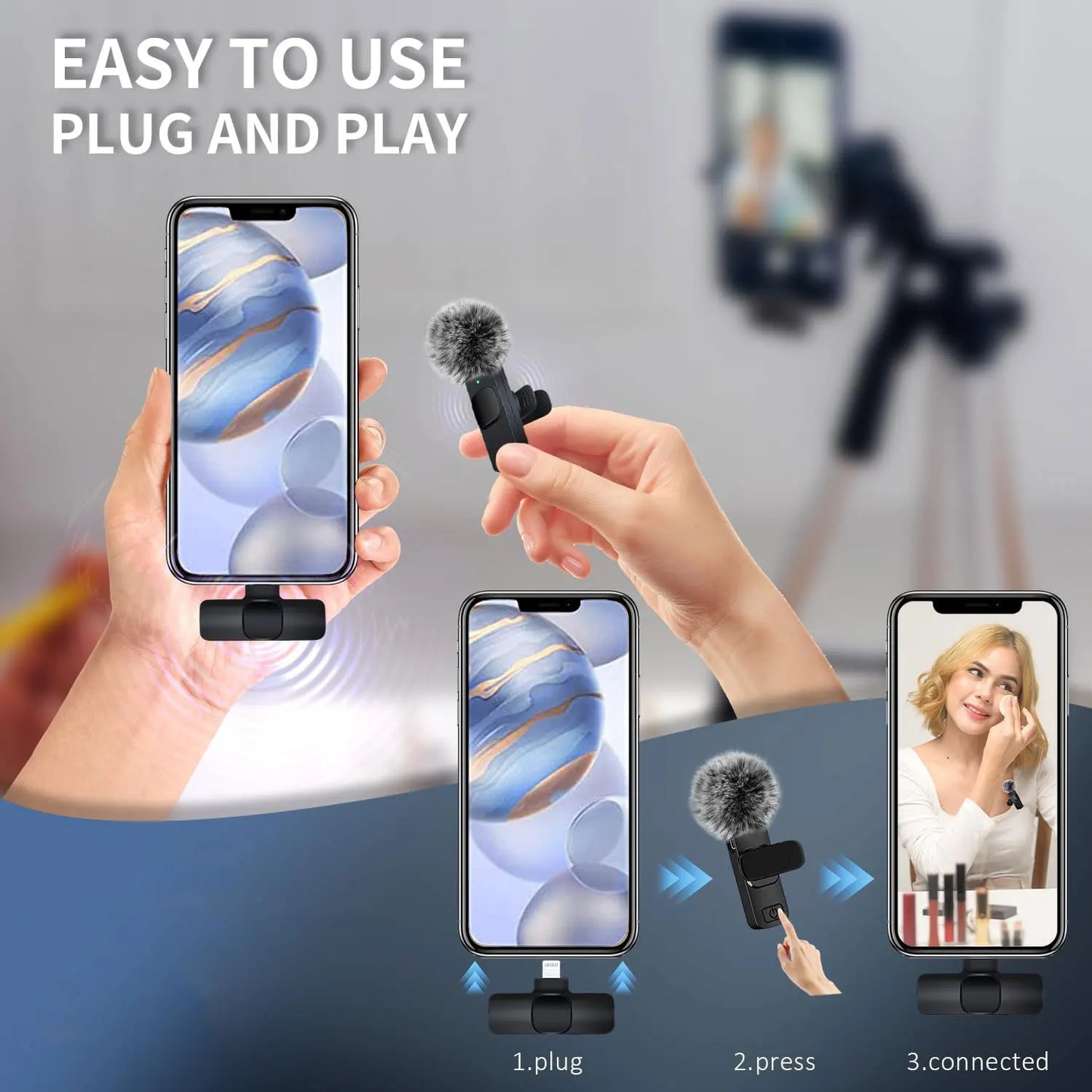 Wireless Lavalier Microphone Audio Video Recording Mini Mic For iPhone Android Laptop