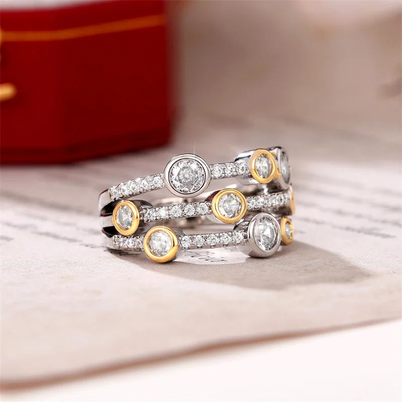 Two Tone Three Line Women Wedding Rings
