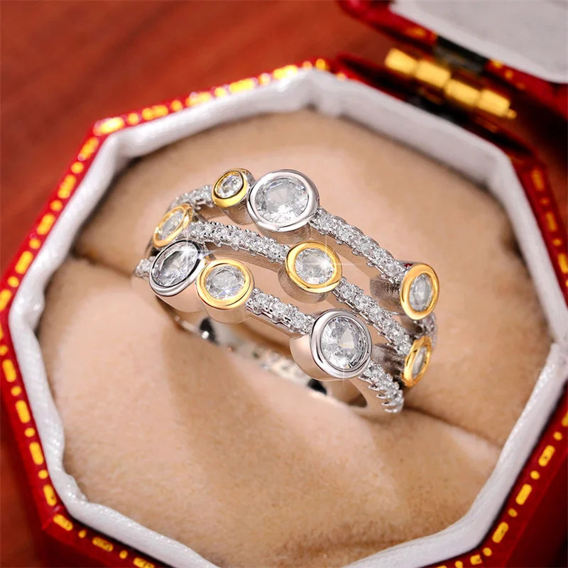 Two Tone Three Line Women Wedding Rings
