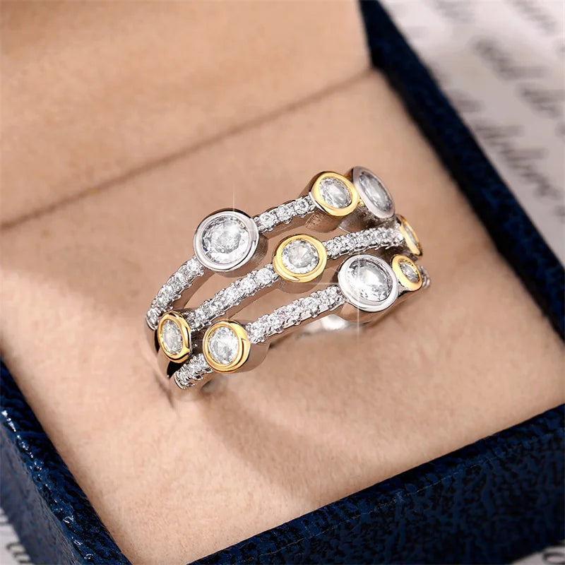 Two Tone Three Line Women Wedding Rings