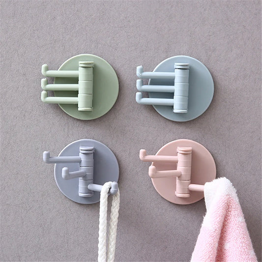 3 Rotating Hooks Adhesive Strong Kitchen and Bathroom Wall Hanger