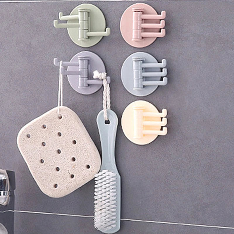 3 Rotating Hooks Adhesive Strong Kitchen and Bathroom Wall Hanger