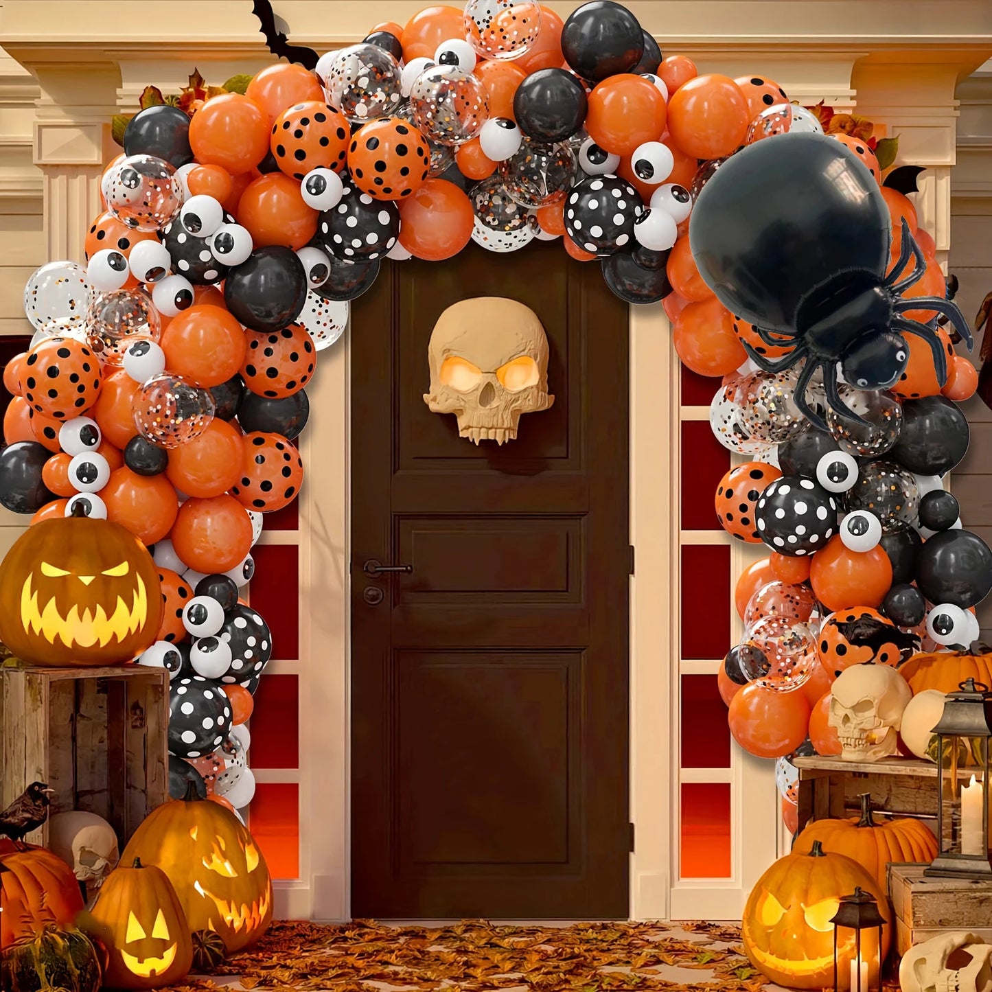 119pcs Halloween Balloons Arch Wreath Kit Black & Orange party background decoration