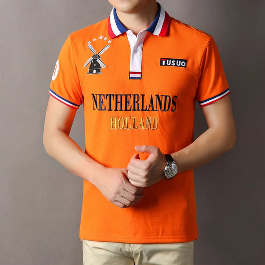 Polo Shirt for Men's Netherlands Orange Football