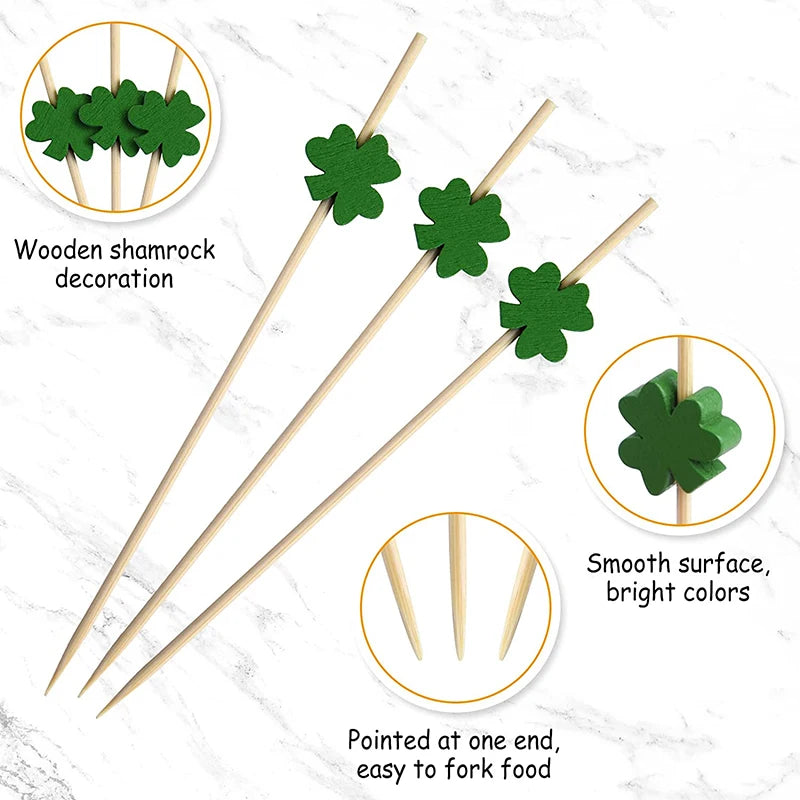 100Pcs Shamrock Picks Cocktail Sticks For irish Party St. Patrick
