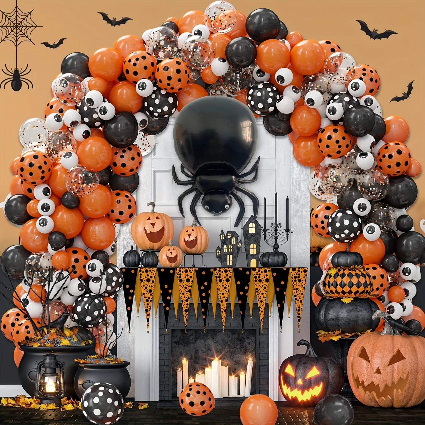 119pcs Halloween Balloons Arch Wreath Kit Black & Orange party background decoration