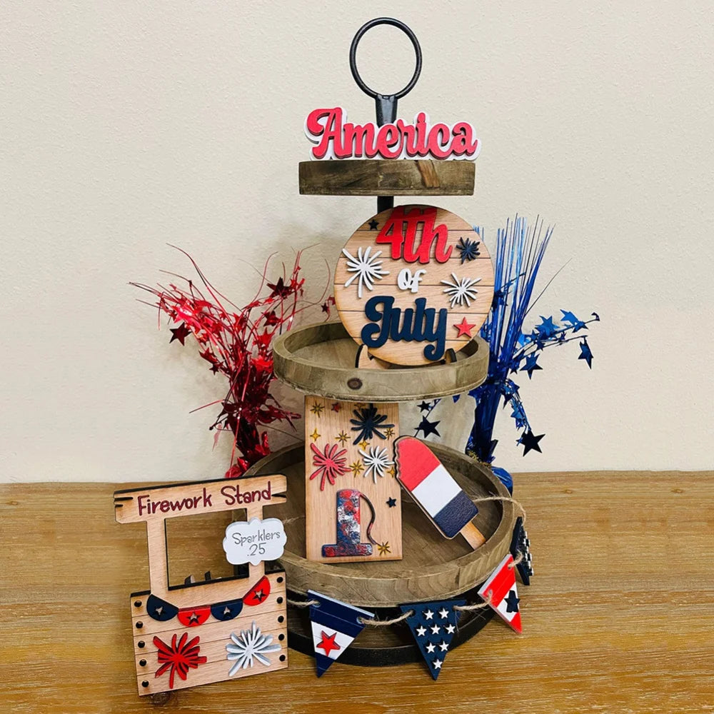 American Independence Day Tray Decoration Wooden Ornament