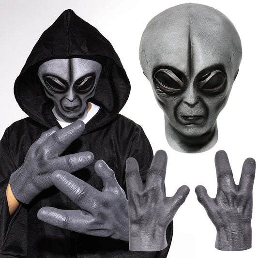 51 Area Alien Latex Mask & Gloves Cosplay Halloween