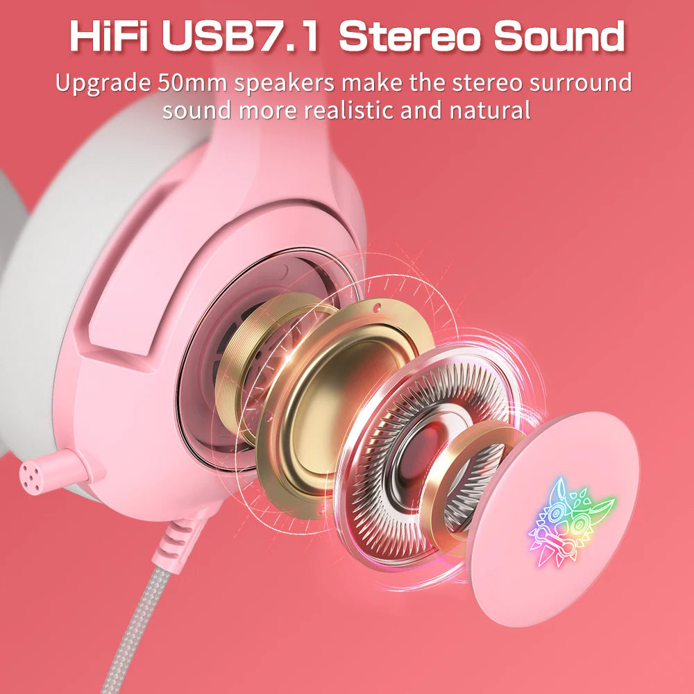 Cat Headphones with RGB LED Light Flexible Mic