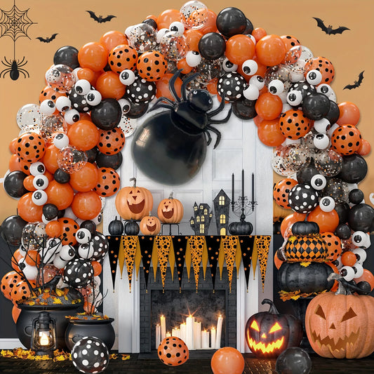 119pcs Halloween Balloons Arch Wreath Kit Black & Orange party background decoration