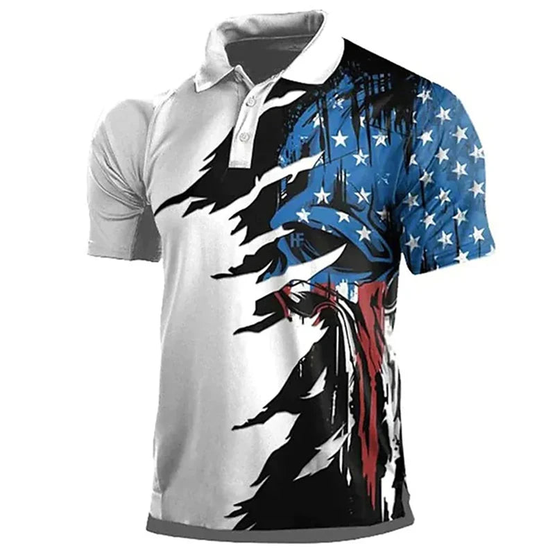 Vintage American Eagle USA Flag Print Polo Shirt