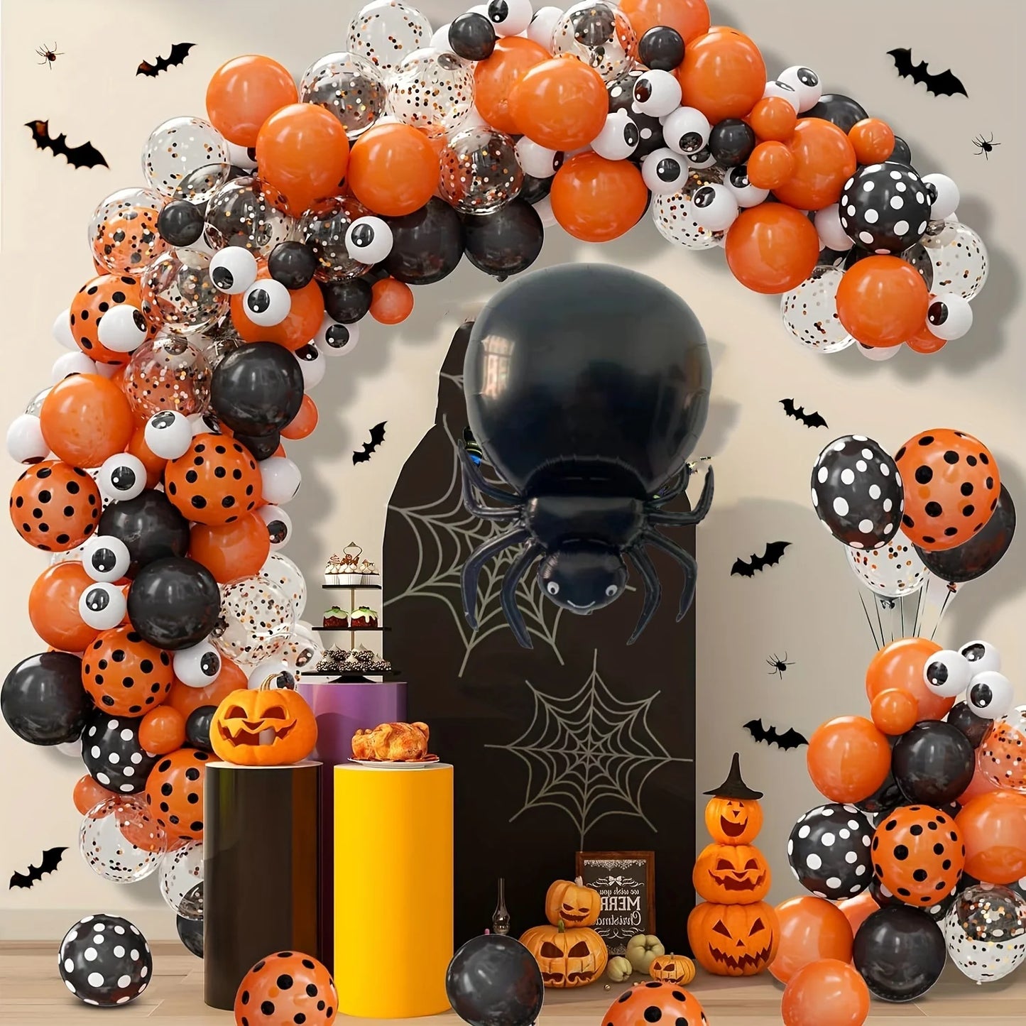 119pcs Halloween Balloons Arch Wreath Kit Black & Orange party background decoration