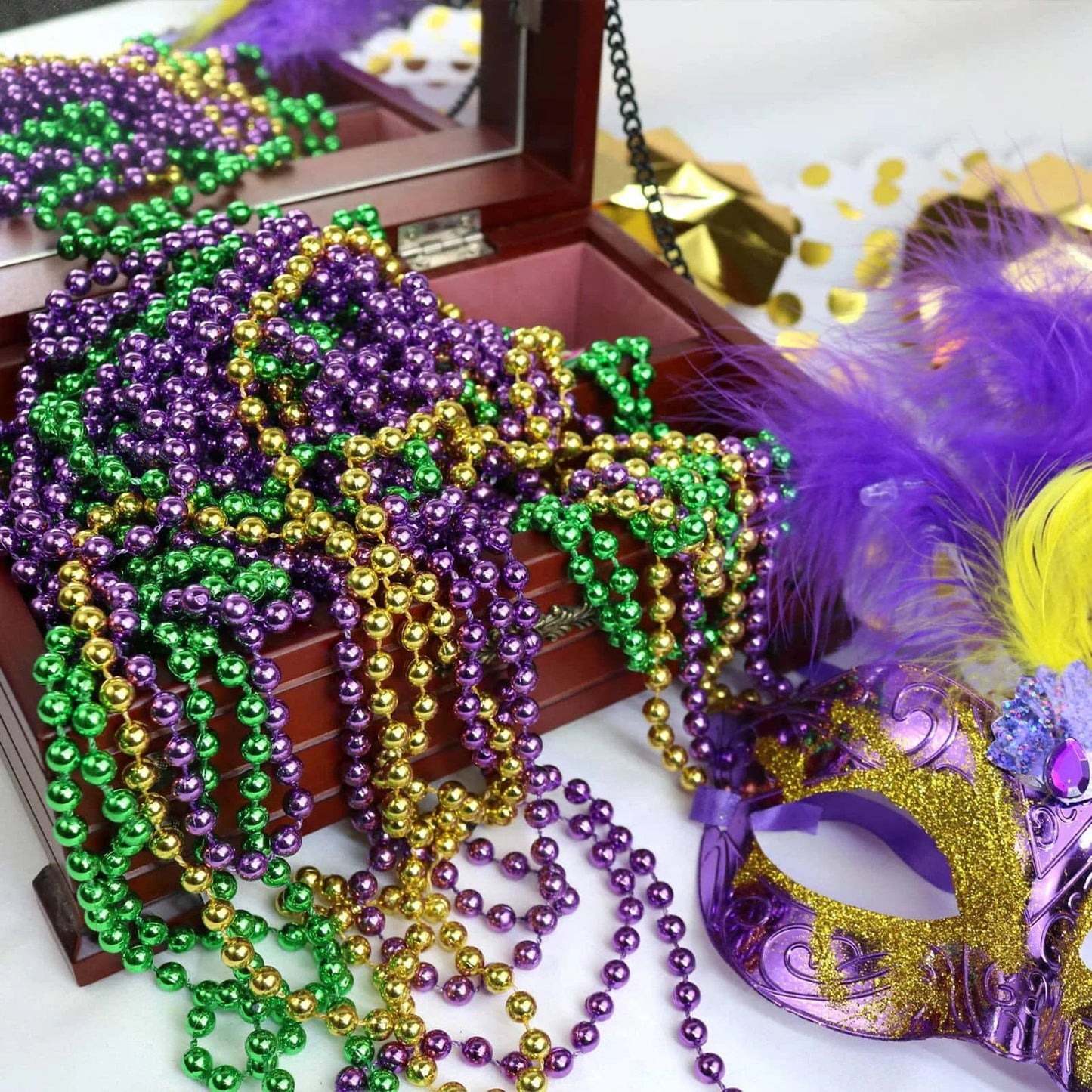 Mardi Gras Beaded Necklace 30 Pcs 33 Inches Long 7mm