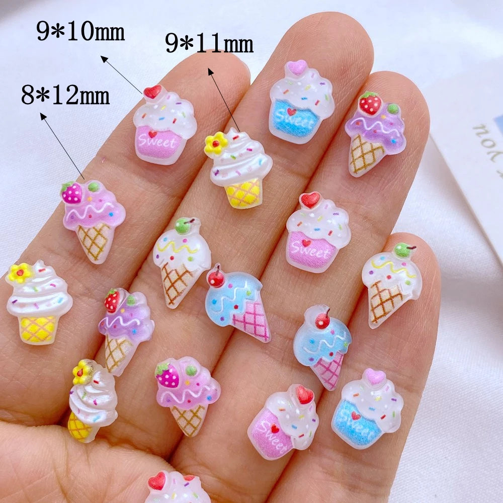 50 pieces of colorful mini sparkling popsicle ice cream nail art resin