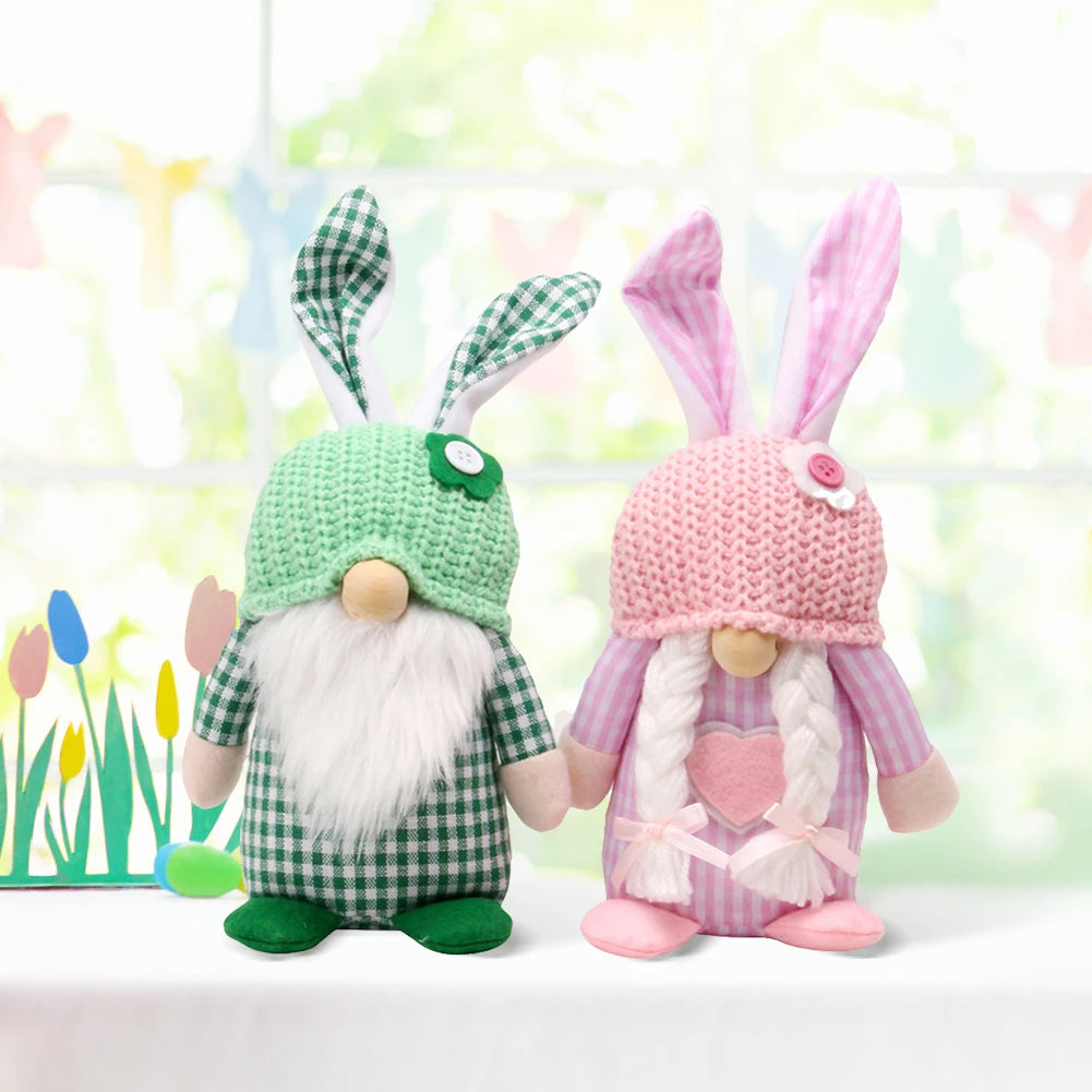 2Pcs Mini Rabbit Dwarf Figure with Knitted Hat