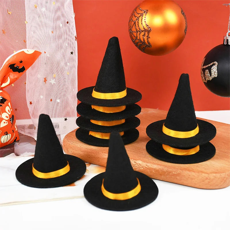 6pcs Halloween Mini Felt Witch Hats Wine Bottle Decor