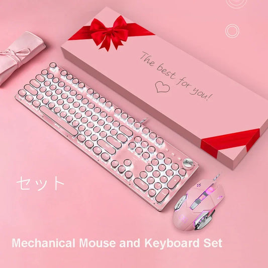 Keyboard Mouse Wired Full Size Pink Light LED
