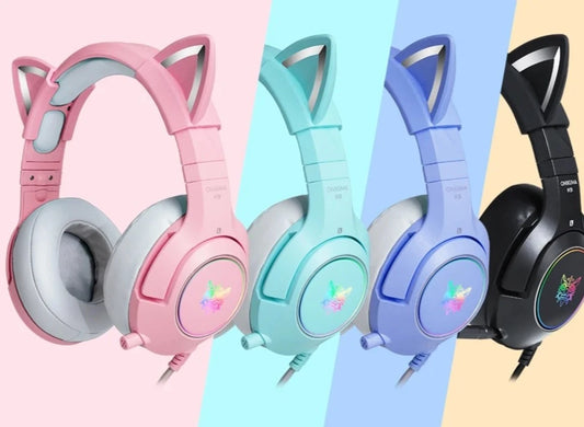 Cat Headphones with RGB LED Light Flexible Mic
