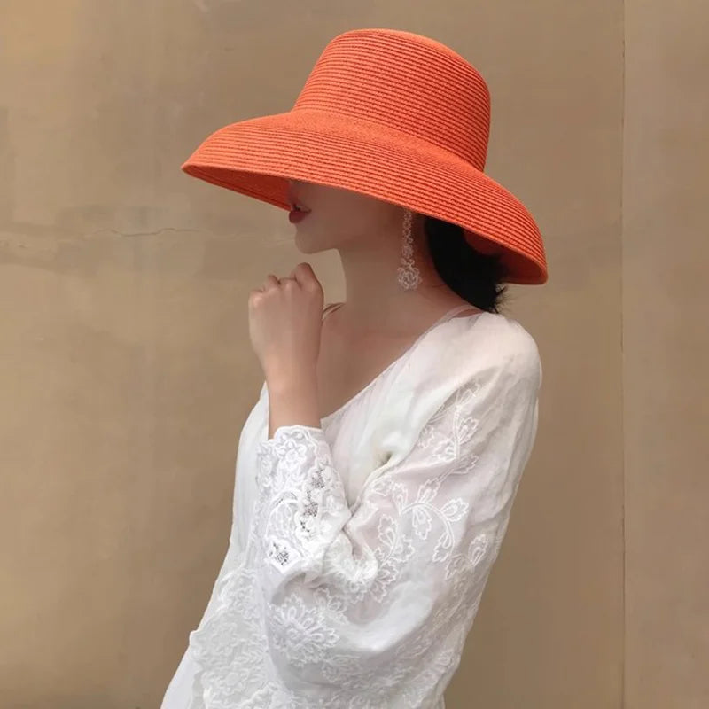 Orange new Hepburn style women's sun hat